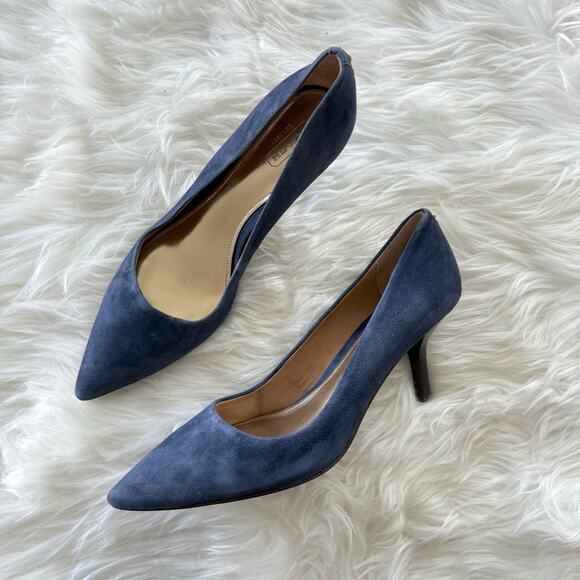 Coach Women’s Navy Blue Suede Pumps High Heels Pointed Toe Stiletto Classic 8.5B - Picture 1 of 10